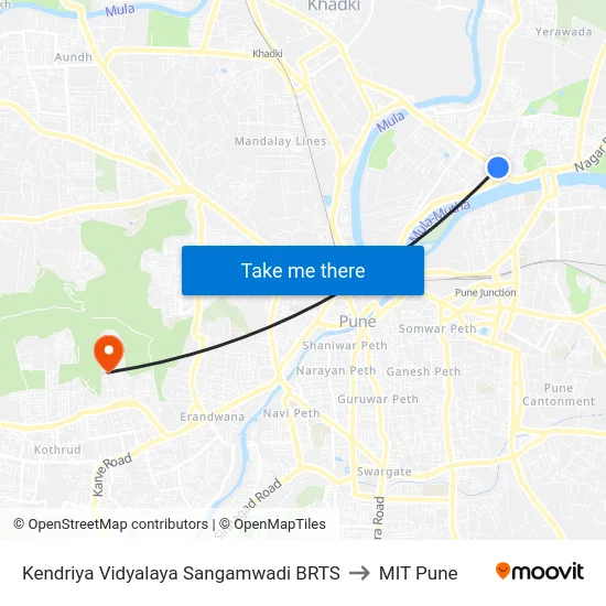 Kendriya Vidyalaya Sangamwadi BRTS to MIT Pune map