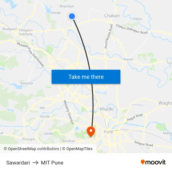 Sawardari to MIT Pune map