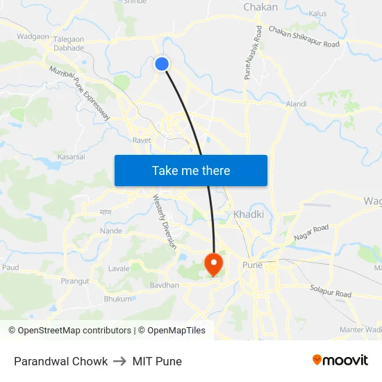 Parandwal Chowk to MIT Pune map