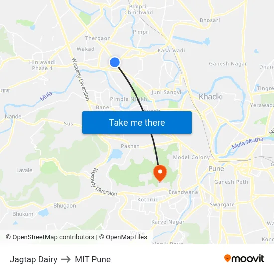 Jagtap Dairy to MIT Pune map
