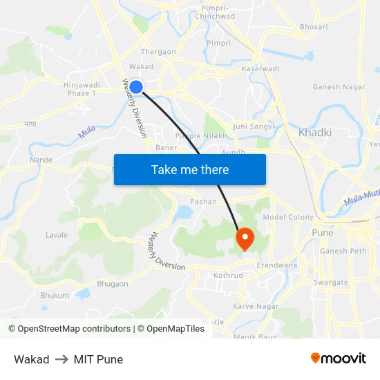Wakad to MIT Pune map
