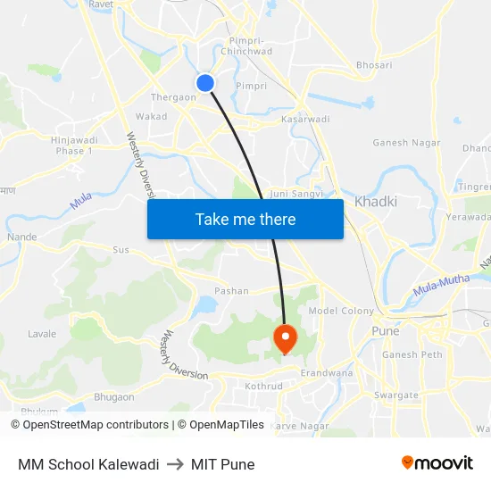 MM School Kalewadi to MIT Pune map