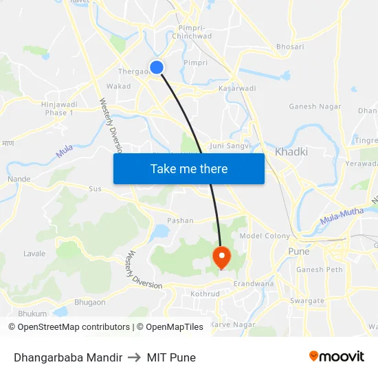 Dhangarbaba Mandir to MIT Pune map