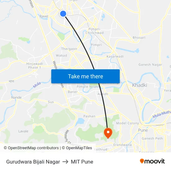 Gurudwara Bijali Nagar to MIT Pune map