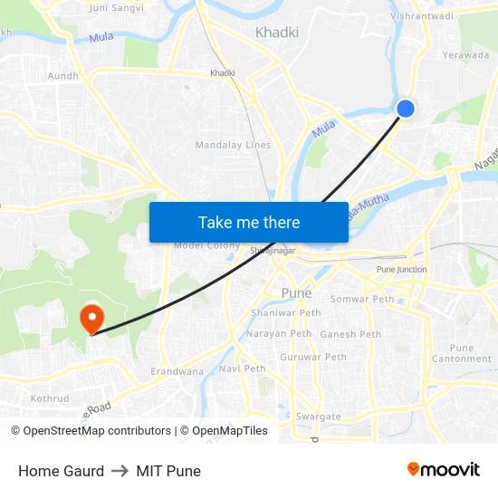 Home Gaurd to MIT Pune map