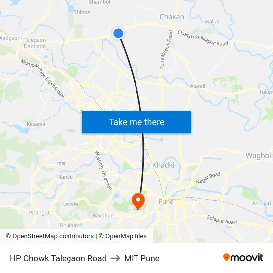 HP Chowk Talegaon Road to MIT Pune map