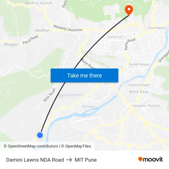 Damini Lawns NDA Road to MIT Pune map
