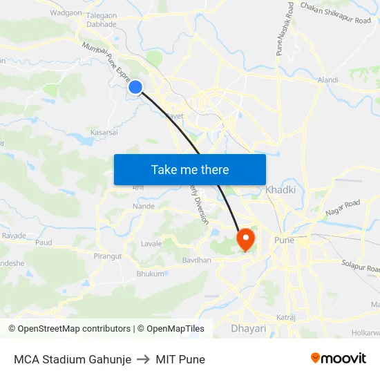 MCA Stadium Gahunje to MIT Pune map