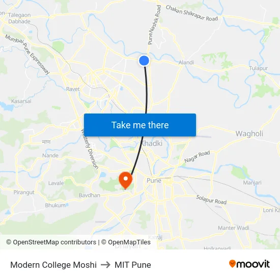 Modern College Moshi to MIT Pune map