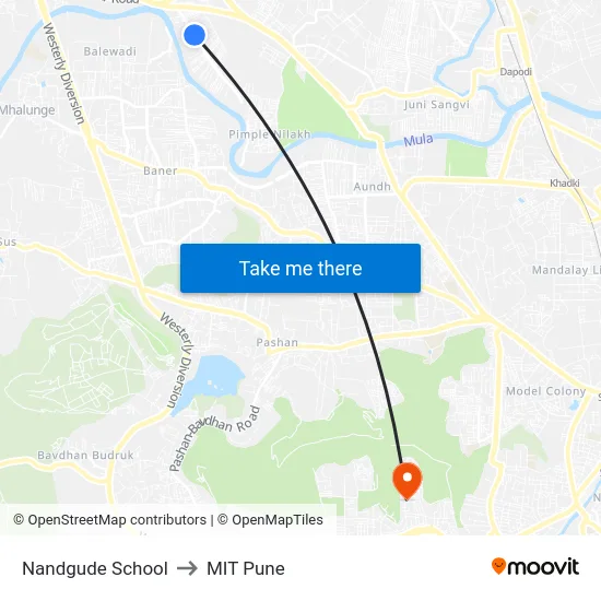 Nandgude School to MIT Pune map