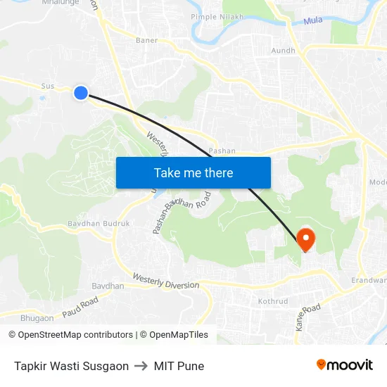 Tapkir Wasti Susgaon to MIT Pune map