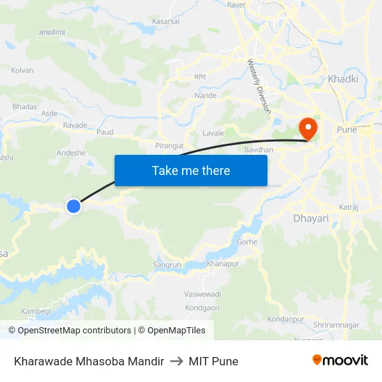 Kharawade Mhasoba Mandir to MIT Pune map