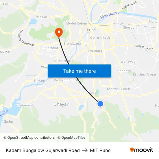 Kadam Bungalow Gujarwadi Road to MIT Pune map