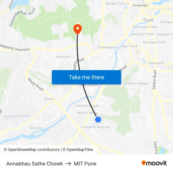 Annabhau Sathe Chowk to MIT Pune map