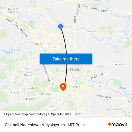 Chikhali Nageshwar Vidyalaya to MIT Pune map
