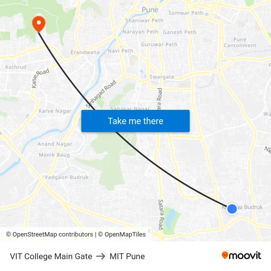VIT College Main Gate to MIT Pune map