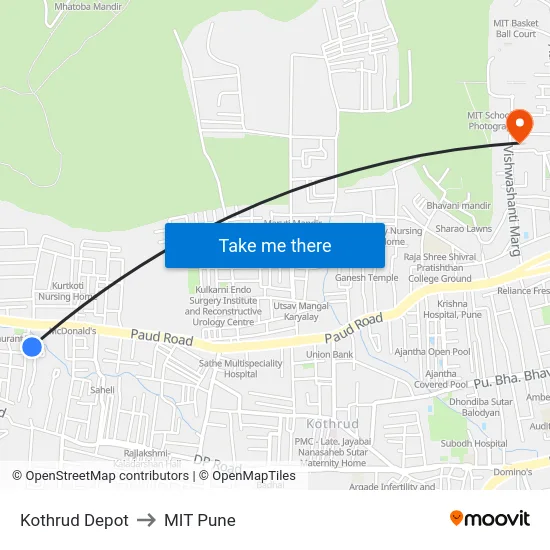 Kothrud Depot to MIT Pune map