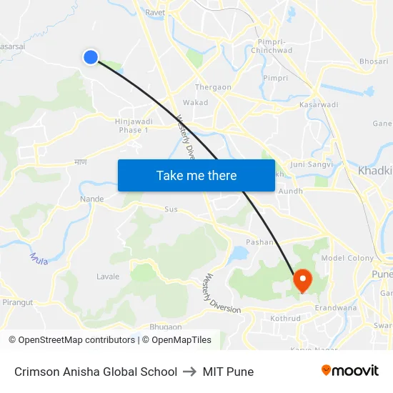 Crimson Anisha Global School to MIT Pune map