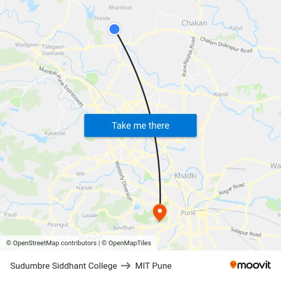 Sudumbre Siddhant College to MIT Pune map