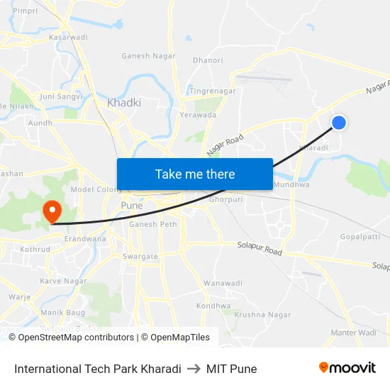 International Tech Park Kharadi to MIT Pune map