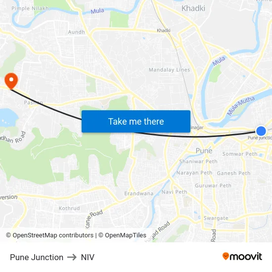 Pune Junction to NIV map