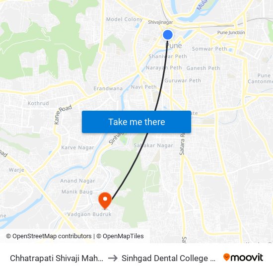 Chhatrapati Shivaji Maharaj Putla to Sinhgad Dental College & Hospital map