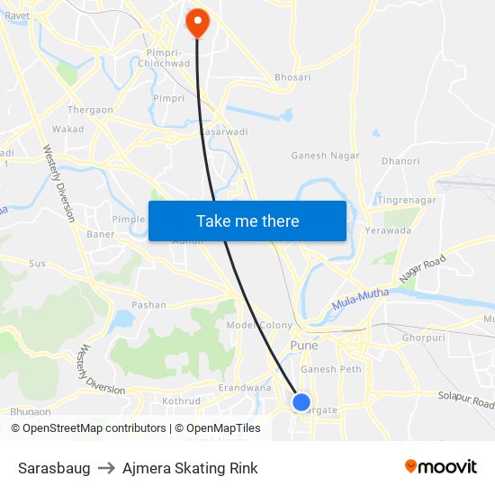 Sarasbaug to Ajmera Skating Rink map