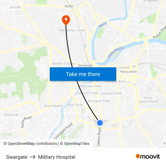 Swargate to Military Hospital map