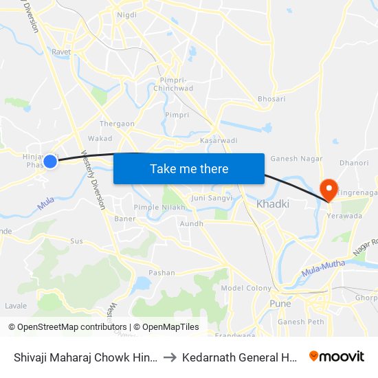 Shivaji Maharaj Chowk Hinjawadi to Kedarnath General Hospital map