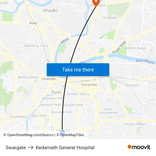 Swargate to Kedarnath General Hospital map