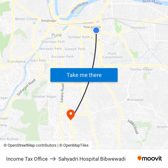 Income Tax Office to Sahyadri Hospital Bibwewadi map