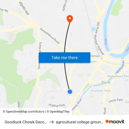Goodluck Chowk Deccan to agricultural college grounds map