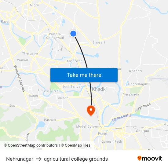 Nehrunagar to agricultural college grounds map