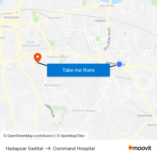 Hadapsar Gadital to Command Hospital map