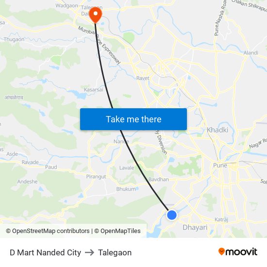D Mart Nanded City to Talegaon map