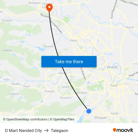 D Mart Nanded City to Talegaon map