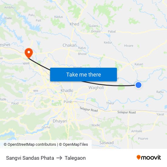 Sangvi Sandas Phata to Talegaon map