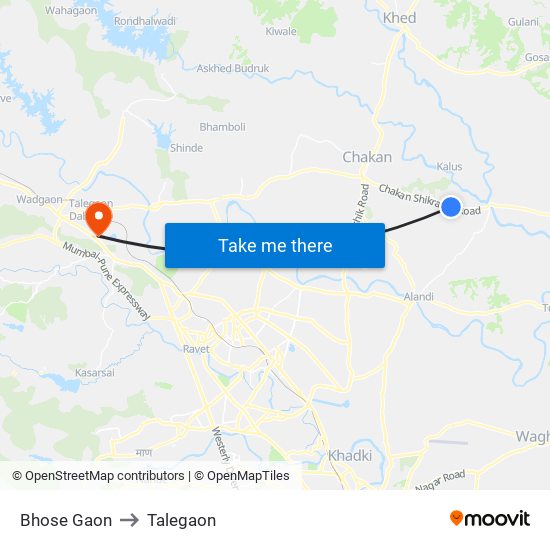 Bhose Gaon to Talegaon map