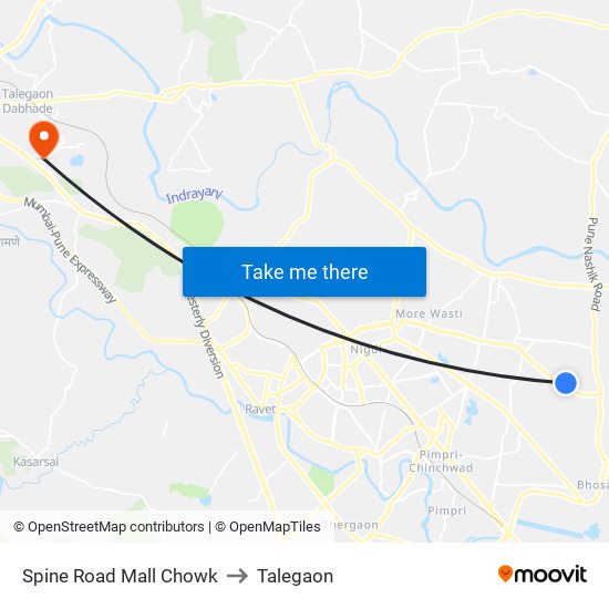 Spine Road Mall Chowk to Talegaon map