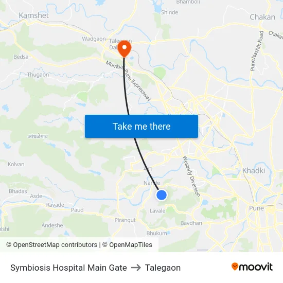 Symbiosis Hospital Main Gate to Talegaon map
