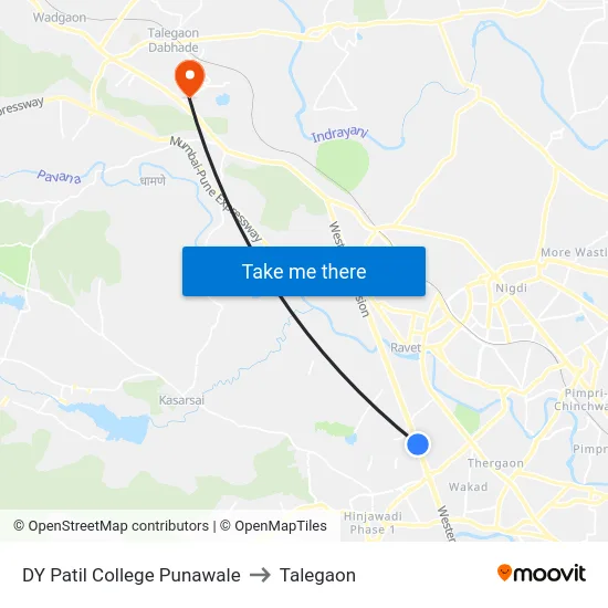 DY Patil College Punawale to Talegaon map
