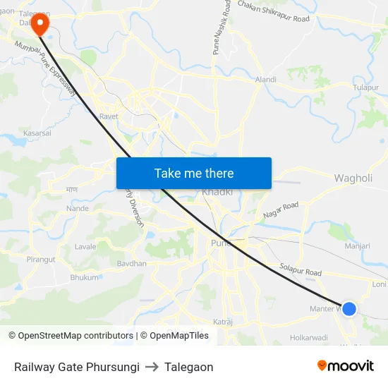 Railway Gate Phursungi to Talegaon map