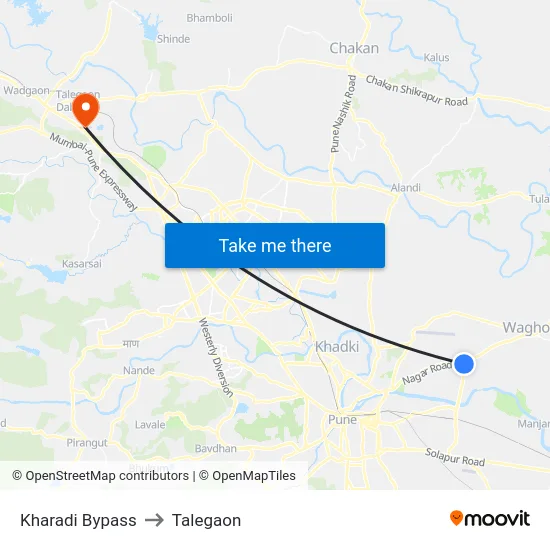 Kharadi Bypass to Talegaon map