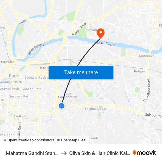 Mahatma Gandhi Stand Pulgate to Oliva Skin & Hair Clinic Kalyani Nagar map