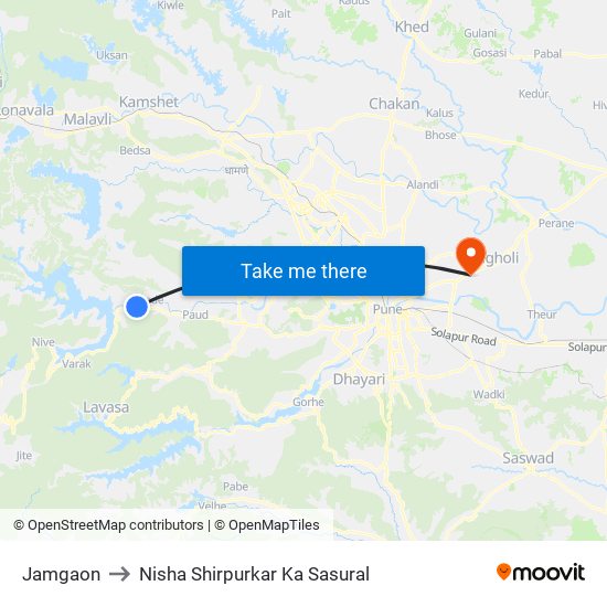 Jamgaon to Nisha Shirpurkar Ka Sasural map