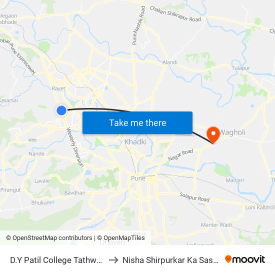 D.Y Patil College Tathwade to Nisha Shirpurkar Ka Sasural map