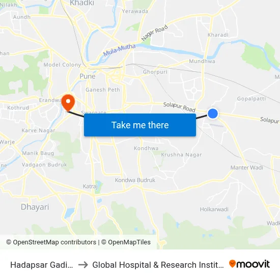 Hadapsar Gadital to Global Hospital & Research Institute map