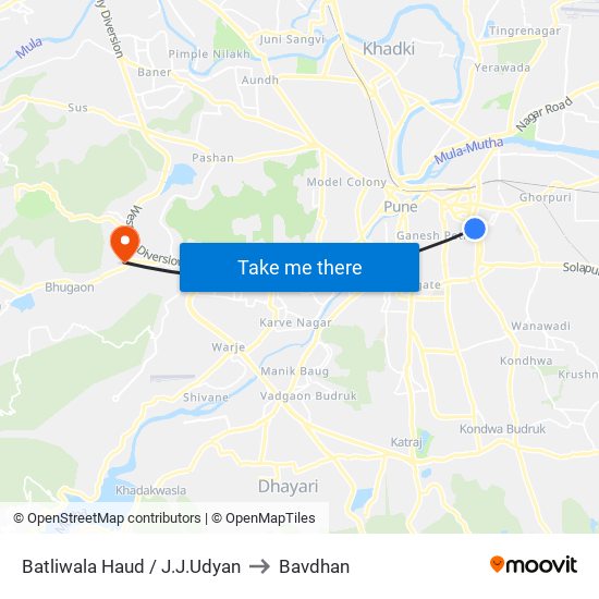 Batliwala Haud / J.J.Udyan to Bavdhan map