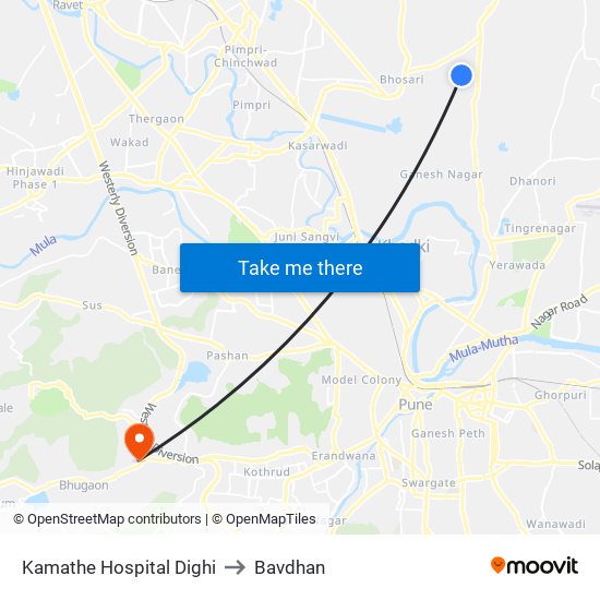 Kamathe Hospital Dighi to Bavdhan map