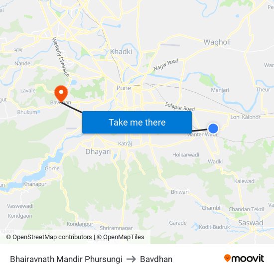 Bhairavnath Mandir Phursungi to Bavdhan map